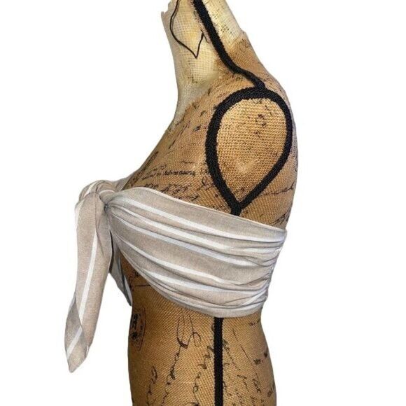 Polly 100% Cotton Tan & White Stripes Bandeau / Crop Top -Size 2 - Picture 4 of 16